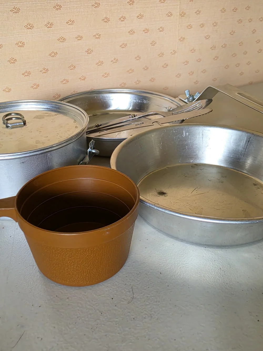 Vintage Mirro Aluminum Cookware Camping Mess Kit Set Utensils